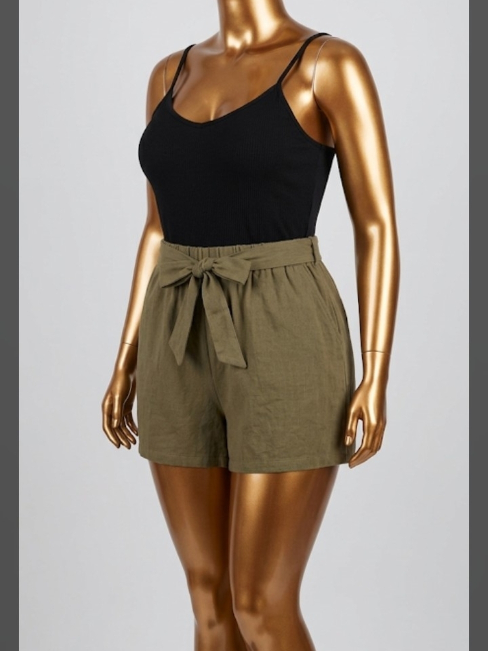 SHEIN Olive Tie-Waist High-Rise Shorts 20 inches p2p